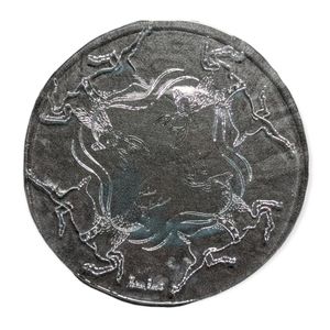 Vintage 90s Neiman Marcus Clear Glass Round Reindeer Platter